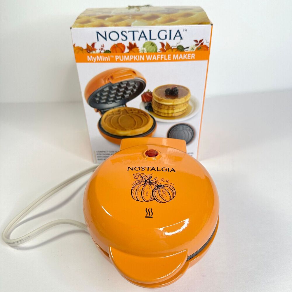 Pumpkin Waffle Maker Nostalgia  Non-stick Easy Wipe Clean Orange New Open Box